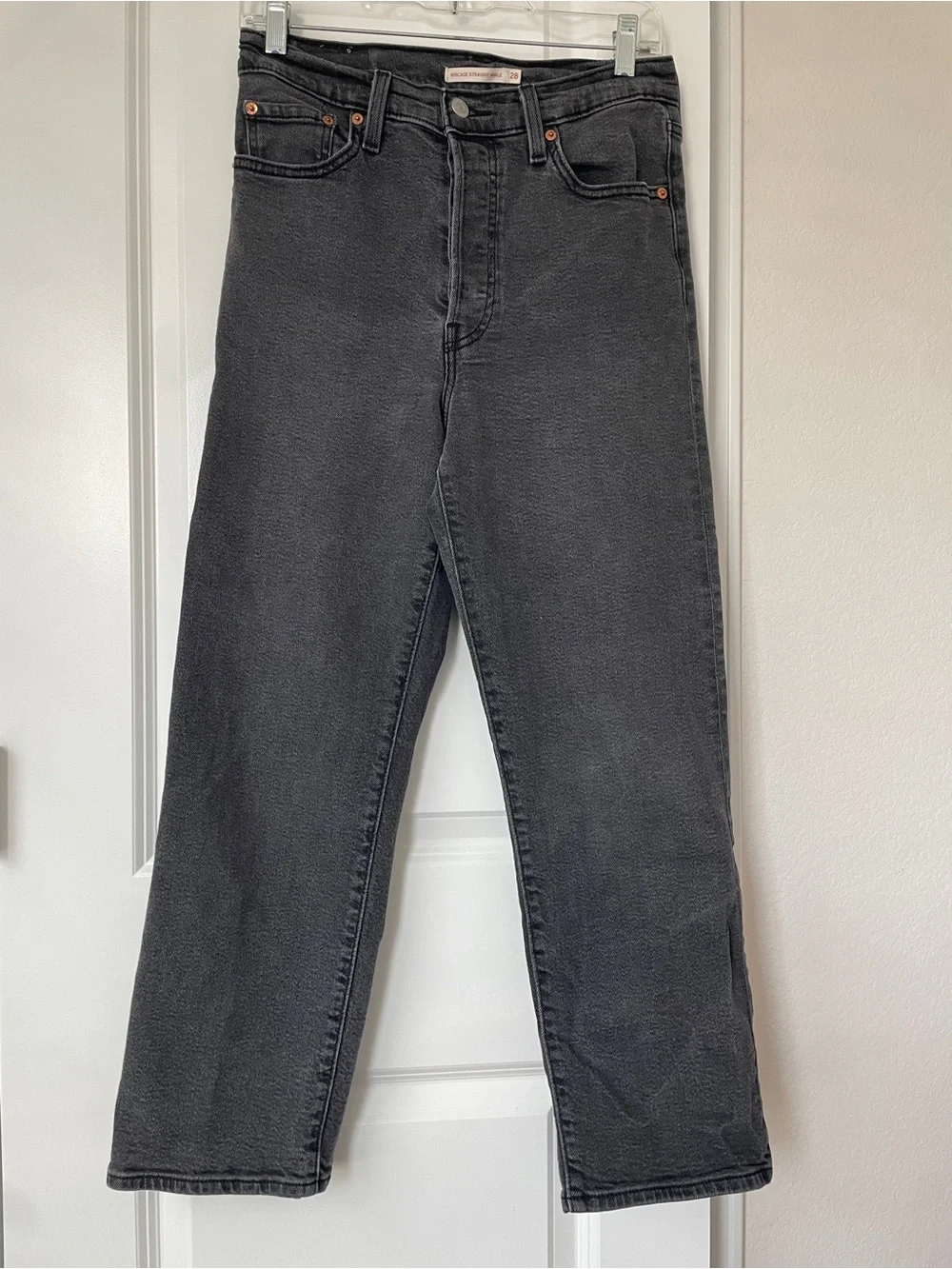 Levi's Men's Washed Charcoal Ribcage Straight Ankle Jeans Button Fly
